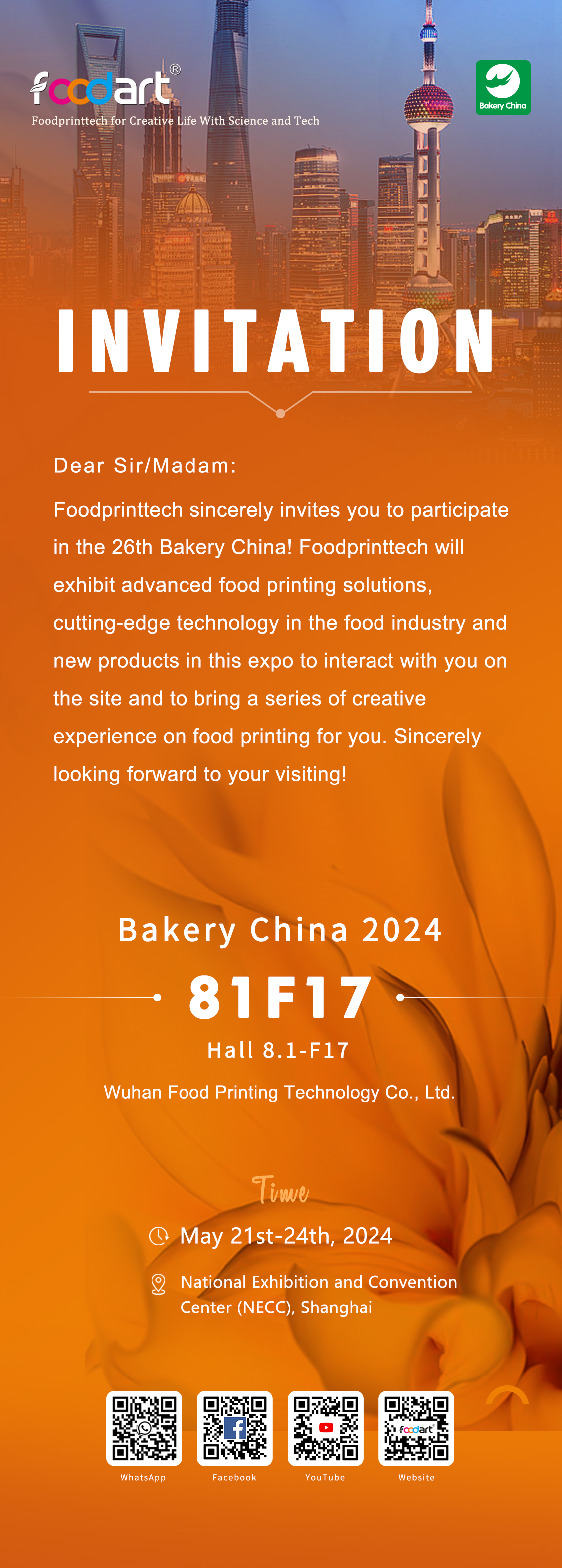 Invitation for The 26th Bakery China on May 21st-24th, 2024
