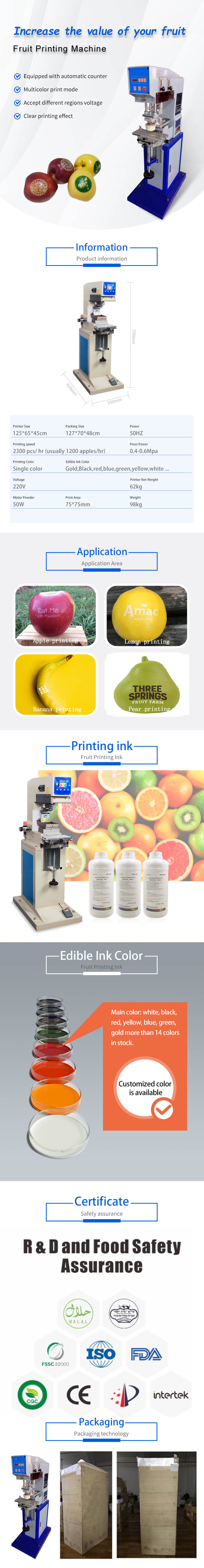 Fruit printing machine single color